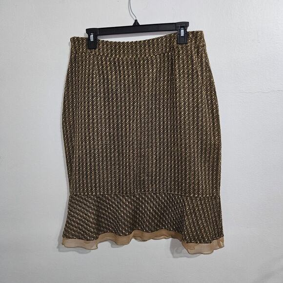 Womens Brown Tweed Ruffle High Rise Midi Skirt. Size 10 - Picture 2 of 5